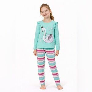 Cynthia Rowley Sequin Swan Ruffle Long Sleeve Shirt /Pant Set  Girls Large 10-12